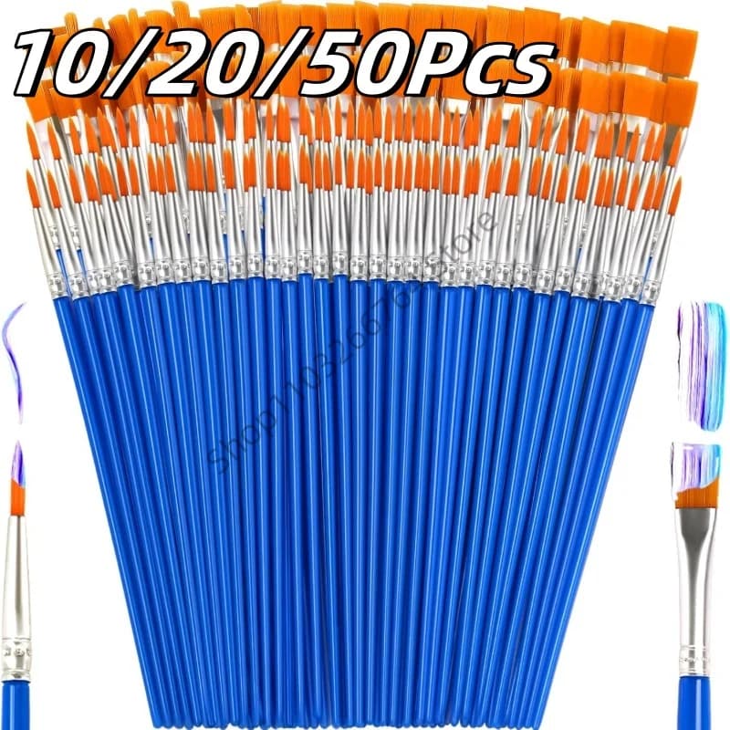 10-50Pcs Painting Brushes Set Art Round / Flat Brushs Nylon Hair Paint Brushes Pen for Oil Acrylic Watercolor Art Supplies