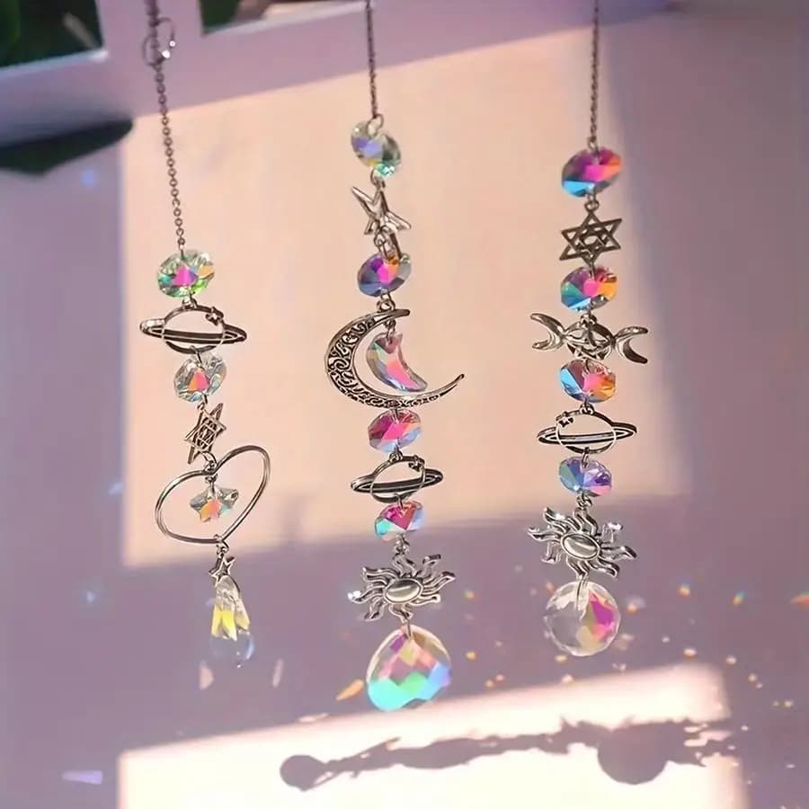 1/5/10/20/50/100pcs Unique Crystal Moon & Sun Wind Chime with Diamond Prism Pendant - Vibrant Rainbow Dream Catcher for Home and
