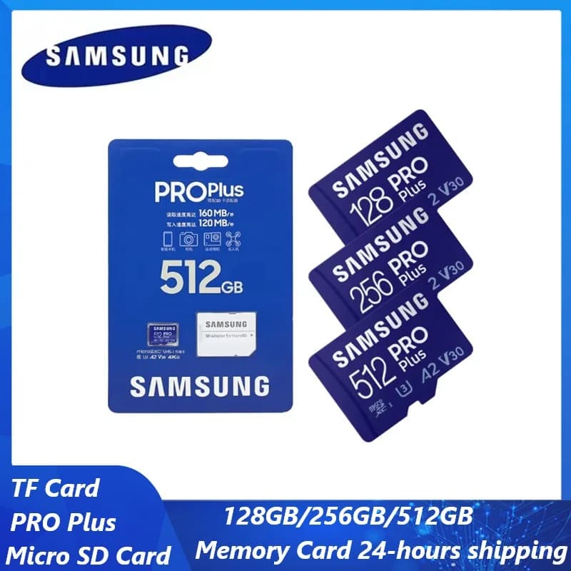 Scheda di memoria Samsung Pro Plus 512 GB 256 GB 128 GB U3 V30 A2 Scheda TF UHS-I ad alta velocità Classe 10 Scheda di memoria Pro PLUS Scheda Micro SD