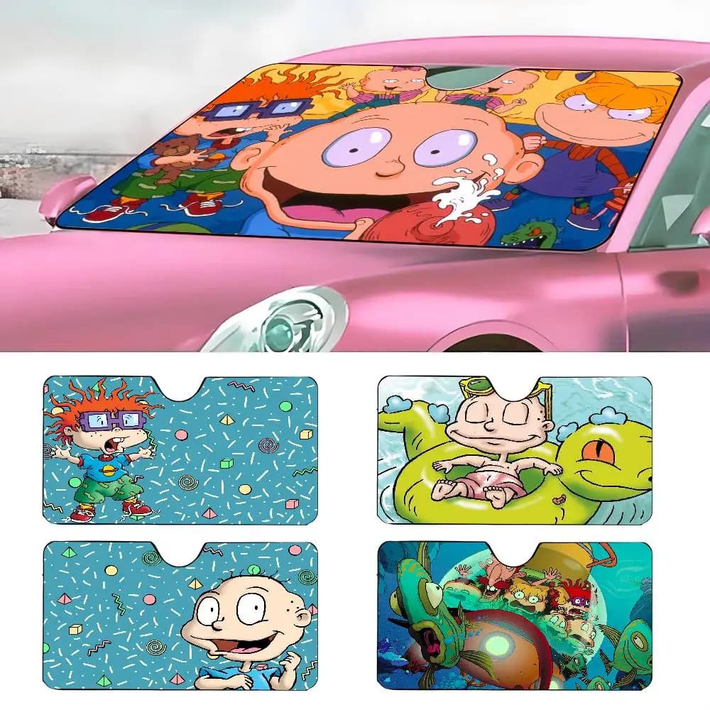 Divertente cartone animato R-RUGRATS Simpatico parasole per auto Parabrezza Protezione anti-UV Parasole anteriore Protezione di raffreddamento per interni del veicolo
