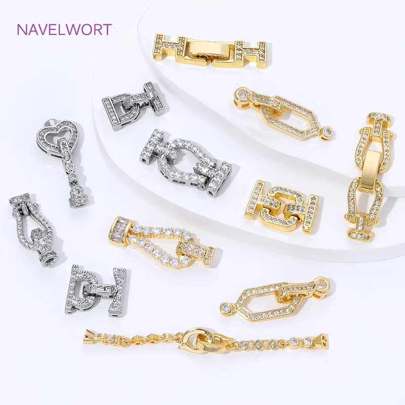 Chiusure per Gioielli in Ottone Placcato Oro 18K per Creazione di Bracciali, con Connettore in Zircone, Chiusure per Gioielli, Accessori Fai-da-Te per Collane