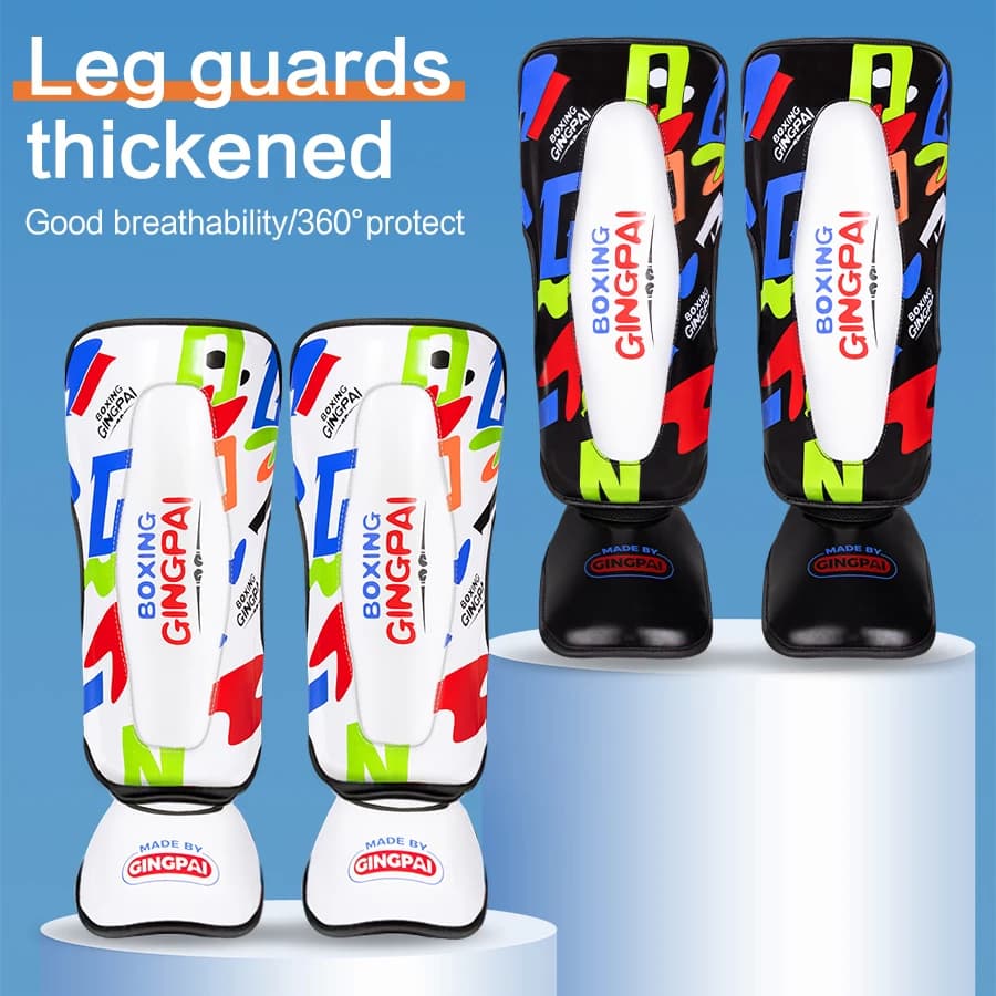 GINGPAI 3-11Y Bambini Supporto per caviglia Leggings per gambe Boxe Parastinchi MMA Muay Thai Kickboxing Gambe Protezione Attrezzatura da allenamento