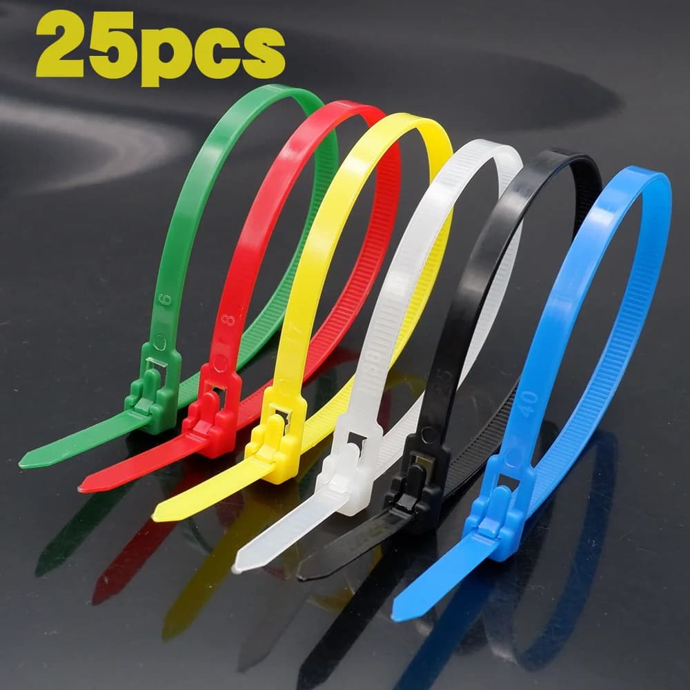 25 pz Fascette per cavi in plastica Fascette riutilizzabili 5x150 5x200 5x300 8x150 8x200 8x300 8x400 8x500 8x600 Elementi di fissaggio in plastica