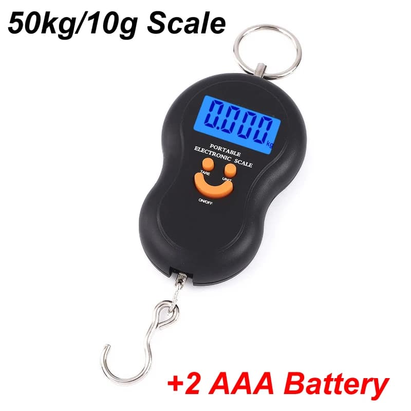 Elettronica 50Kg 10g Bilancia digitale LCD sospesa Pesi da pesca Bilancia per bagagli tascabili Insegnamento in laboratorio + 2 batterie AAA