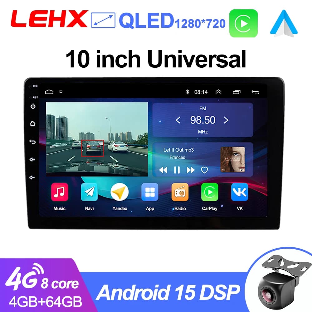 LEHX Autoradio 2Din Android 15 with 1 inch Wireless CarPlay, Multimedia Reader, GPS Navigation, 4G WiFi