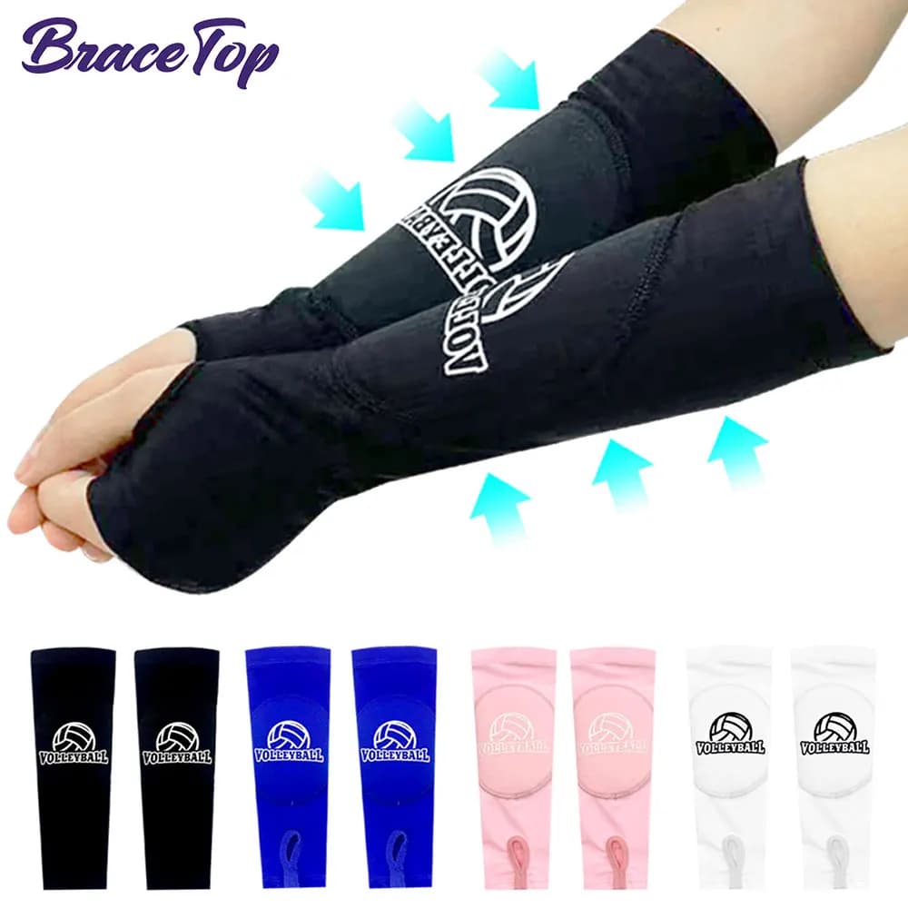 1 pair of volleyball sleeves passing the forearm sleeves with protection padding and thumb hole for young adults children protect the stings of the arms