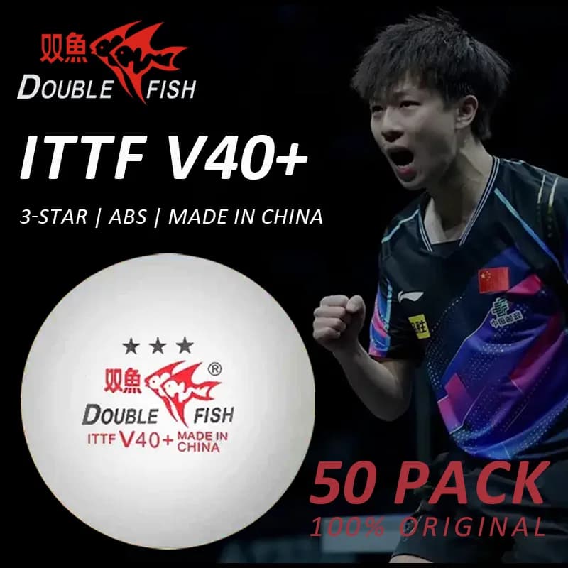 Palline da ping pong DOUBLE FISH 3 stelle V40+ palline da ping pong in plastica ABS all'ingrosso confezione da 50