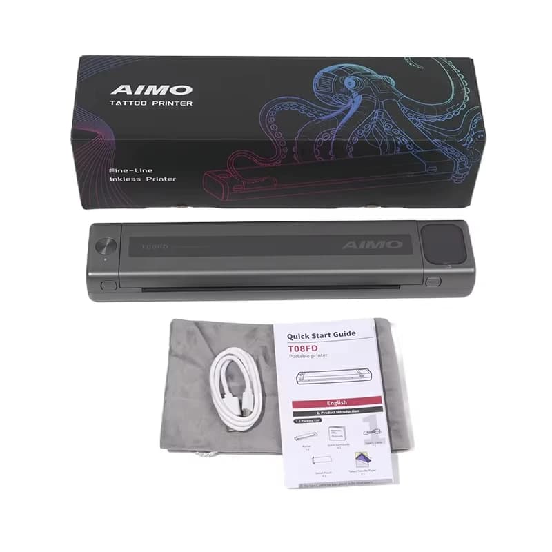 AIMO T08FD Wireless Thermal Printer for Stencil Tattoos, Transfer Kit Compatible with Smartphone and PC for Tattooers