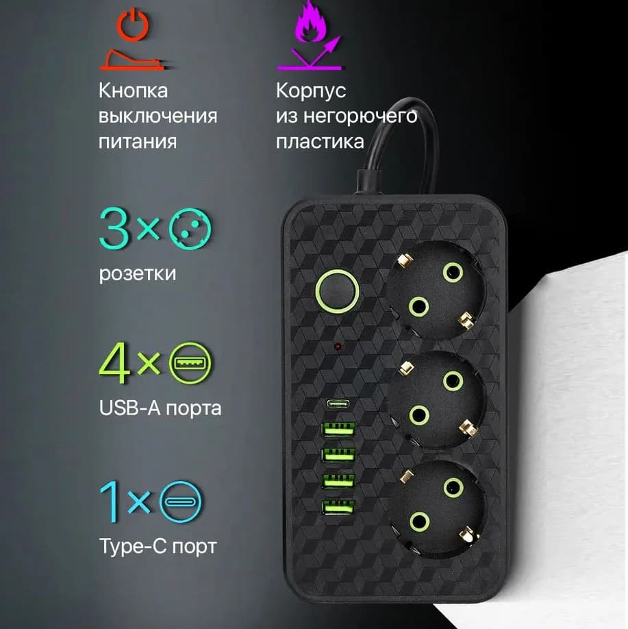 Electric socket AC socket multi plug European 3M electrical socket with USB port adapter fast charging network filter