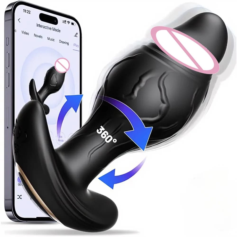 Vibratore Anale Controllabile tramite App, Giocattolo Sessuale per Uomini e Donne, 360° ° Vibratore Rotante per Stimolazione Clitoridea e Massaggio Prostatico, Dildo Punto G