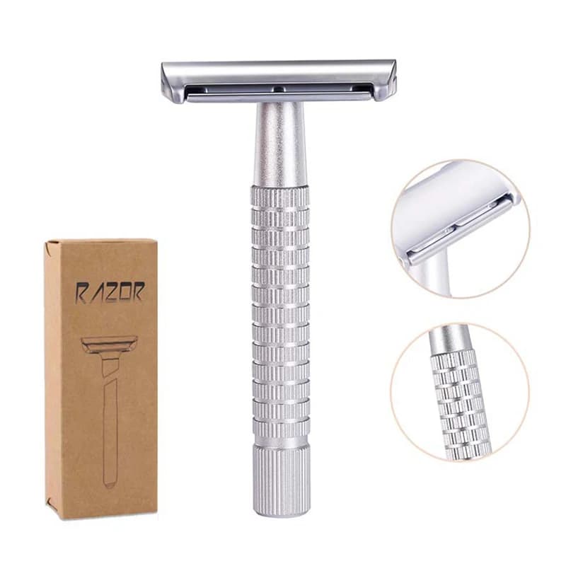 Lama di rasoio di sicurezza a doppia faccia per rasoio manuale, tagliabarba antigraffio, coltello da barba portatile vintage da uomo