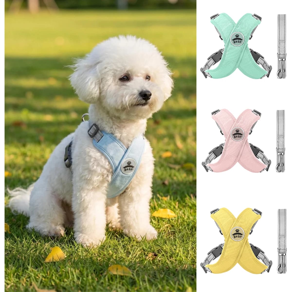 Set Pettorina a X e Guinzaglio per Cani di Piccola e Media Taglia, per Passeggiate all'Aperto, Regolabile, Riflettente, Accessori per Cuccioli