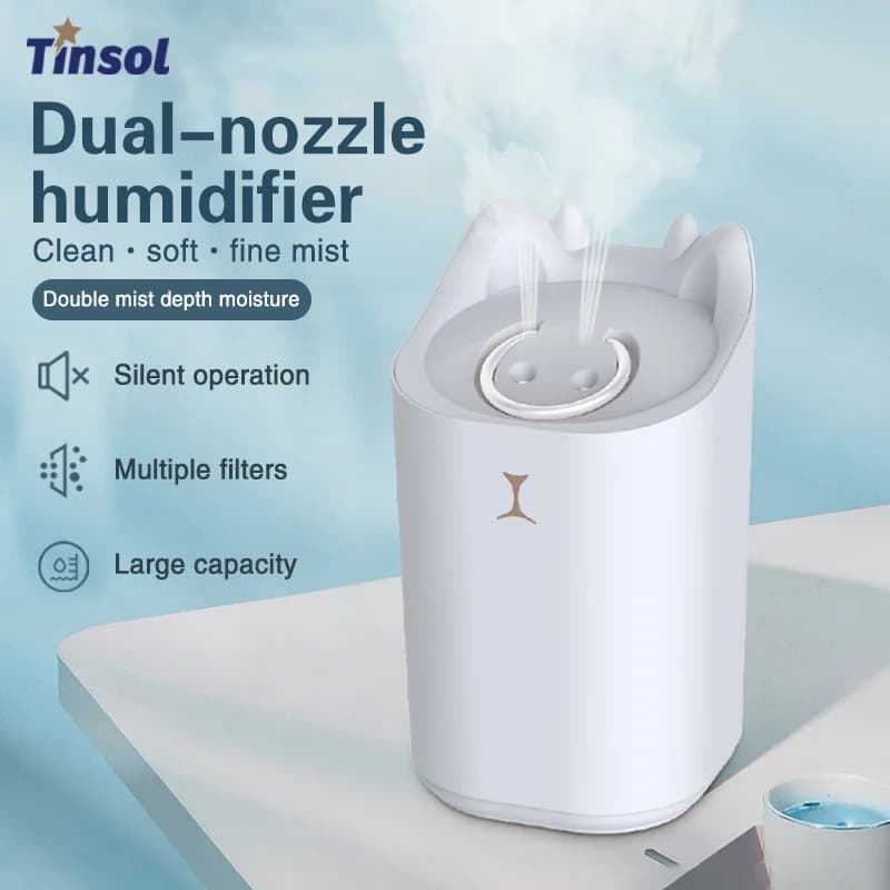 TINSOL 3.3L Umidificatore a doppio spruzzo Diffusore per aromaterapia domestica Ricarica USB Purificatore d'aria Nebulizzatore con illuminazione ambientale