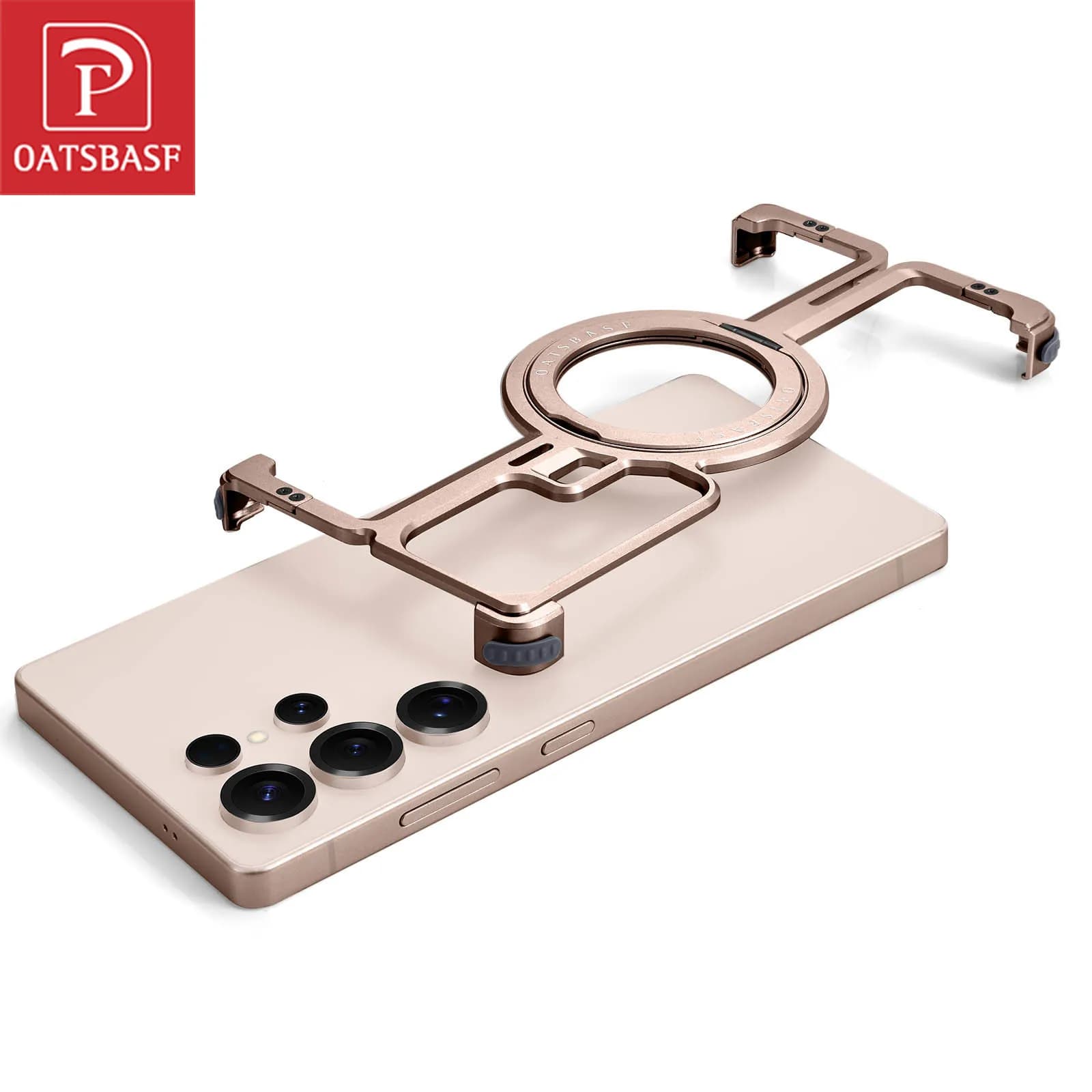 Oatsbasf metal frameless phone case for Samsung Galaxy S25 Ultra with ring support 360 ° Magnetic revolving phone cover