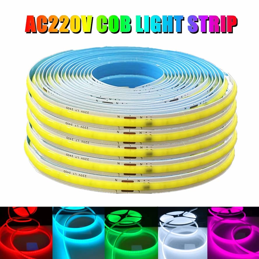 10 ~ 0.5M 220V COB LED Strip Luce a nastro flessibile Smart IC Non è necessario driver Alta luminosità 240 LED / m Illuminazione lineare RA95 Blu ghiaccio caldo
