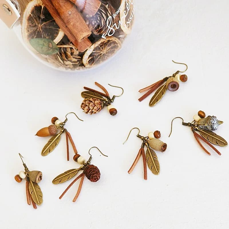 Orecchini vintage con piante per donna, orecchini pendenti creativi con piante naturali e frutta secca, gioielli di tendenza, vendita all'ingrosso, confezione personalizzata