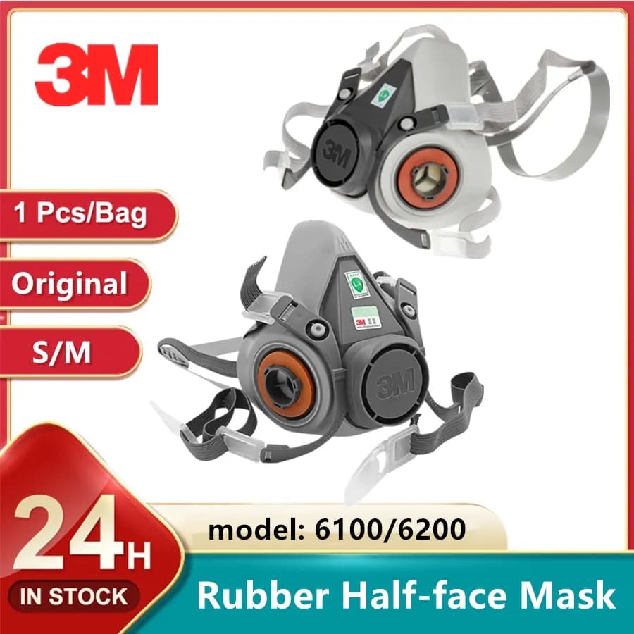 3M Genuine 6200 6100 maschera antigas gomma Spray vernice decorazione maschera antipolvere chimica proteggi respiratore taglia S M mezza maschera riutilizzabile