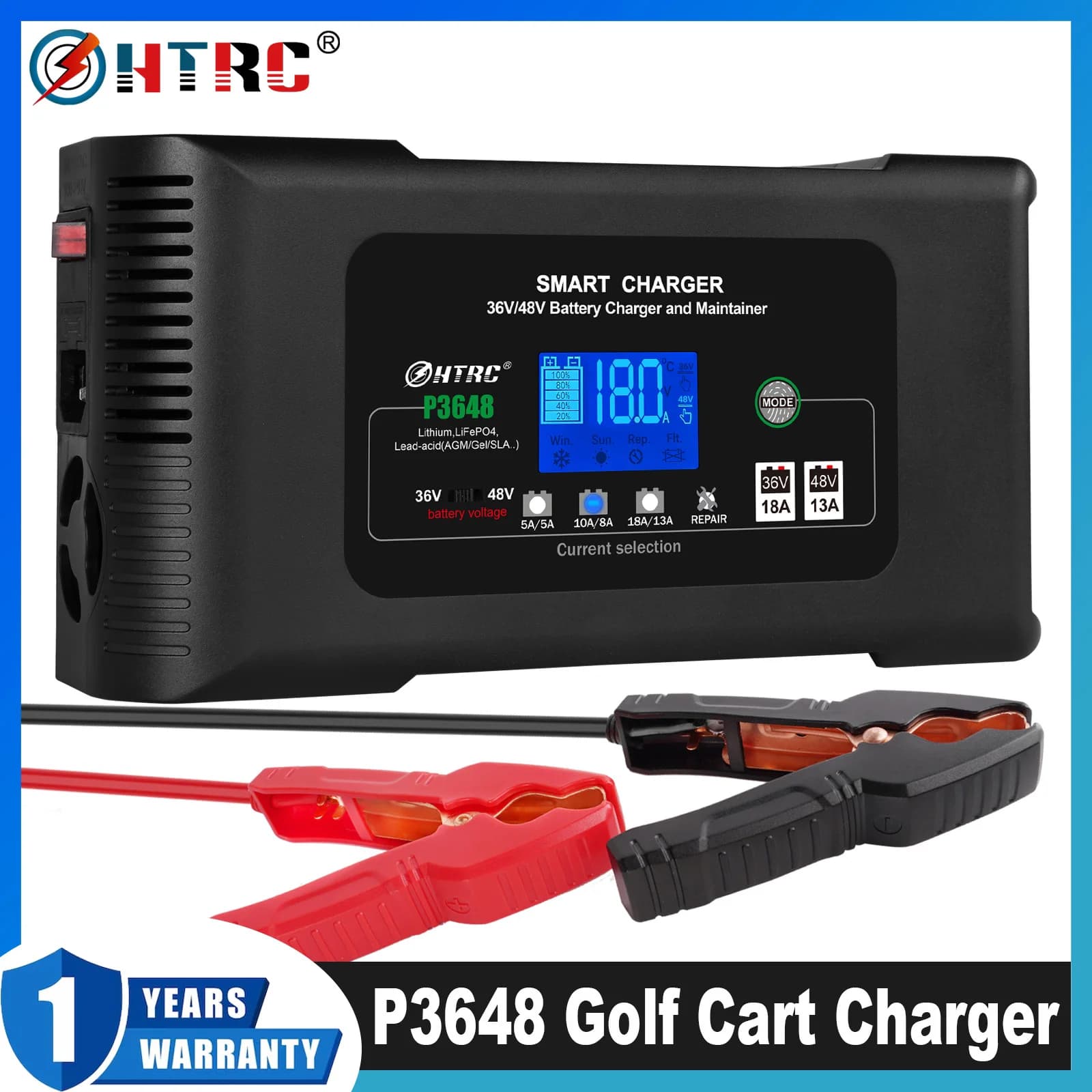 Caricabatteria per carrello da golf HTRC 36V/18A 48V/13A per EZ-GO RXV TXT Club Car Yamaha AGM LiFePO4 PB Riparazione batteria al litio piombo acido