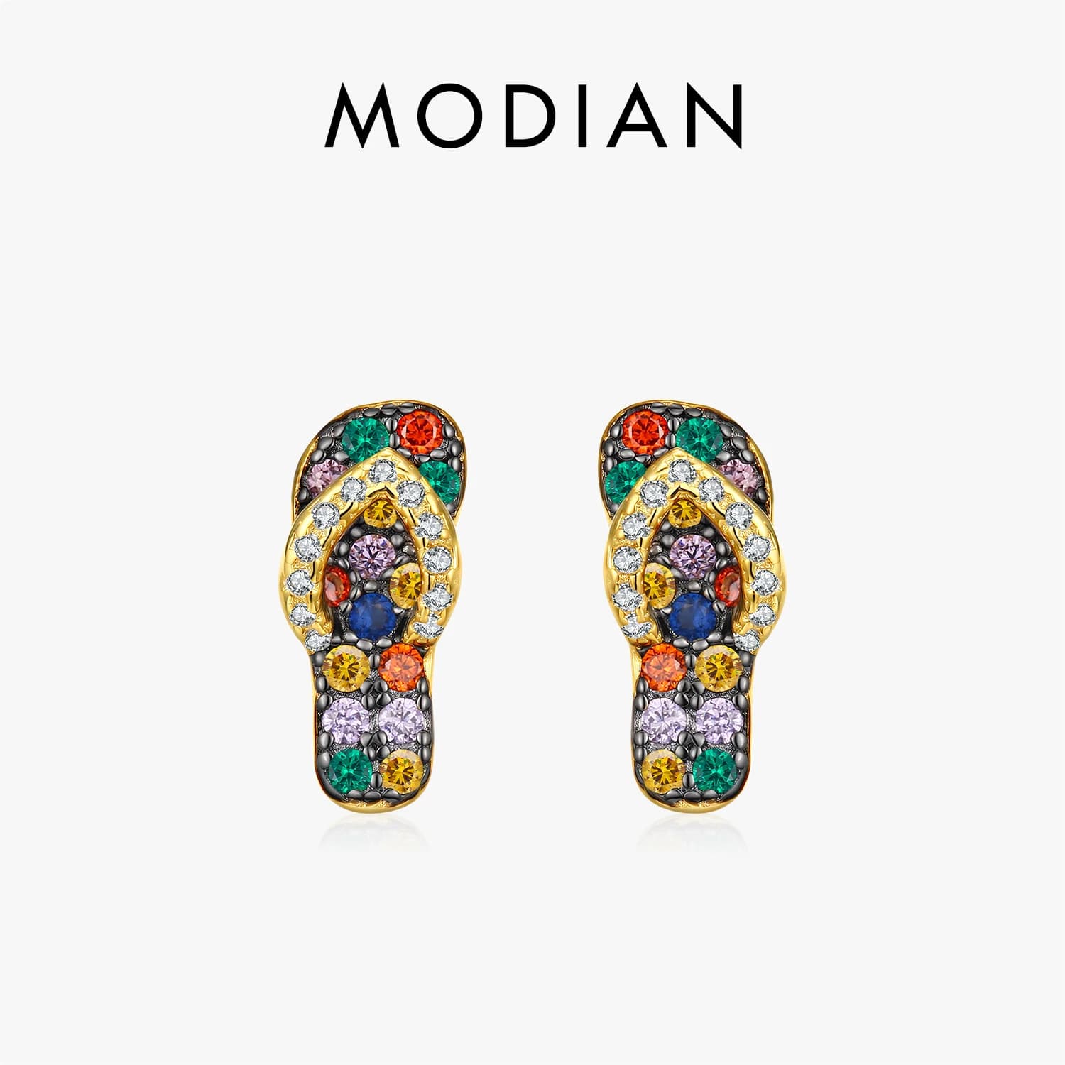 MODIAN Orecchini a perno con ciabatte colorate in argento sterling 925, orecchini con zirconi arcobaleno, ipoallergenici, per donna, gioielli da festa, regalo