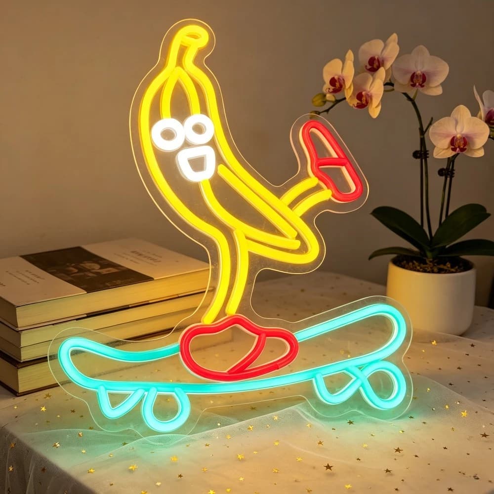Insegna Luminosa LED a Forma di Skateboard Banana, Luce Notturna 3D in Acrilico, Decorazione Sportiva Divertente per Sala Giochi, Camera da Letto, Lampada da Scrivania, Regalo per Bambini, Arte da Parete per Casa e Bar