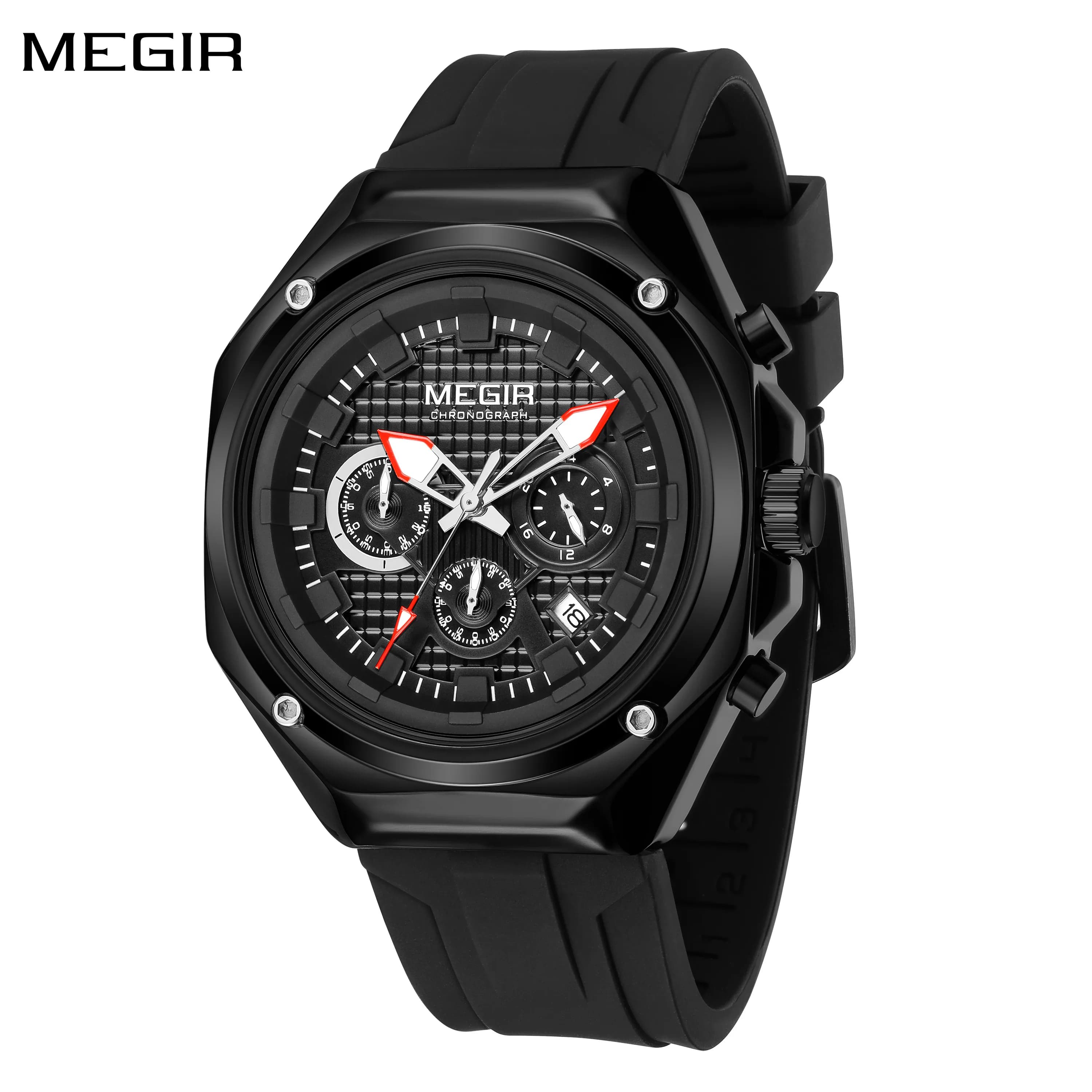 MEGIR Luxury Quartz Chronograph Watch for Men Waterproof Calendar Men's Sports Military Wrist Watch Light Relogio Masculino