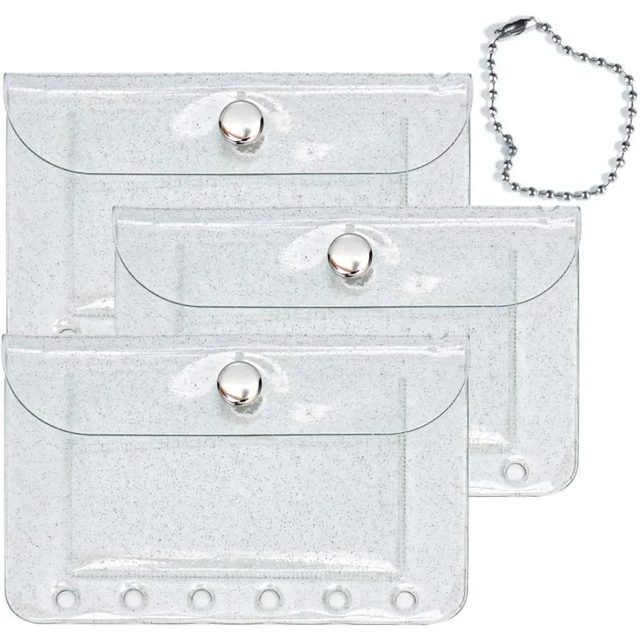 Tasche raccoglitore A7 3 pezzi portamonete trasparente 6 fori buste raccoglitore chiusura Sp trasparente glitter portafoglio porta carte portachiavi custodia organo