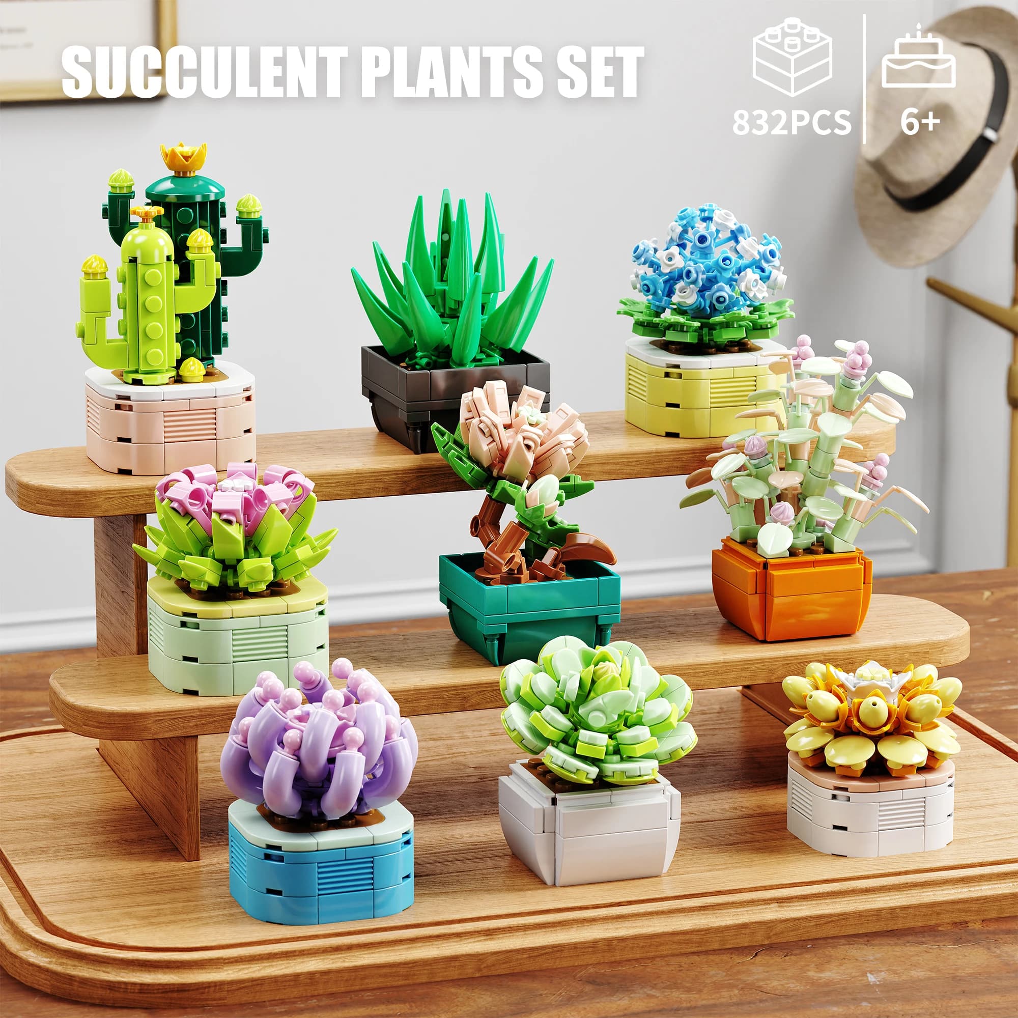 832PCS Pianta grassa in vaso Building Block Modello di fiore Puzzle Giocattoli Set Decorazioni da scrivania Capodanno Regali di compleanno di Natale