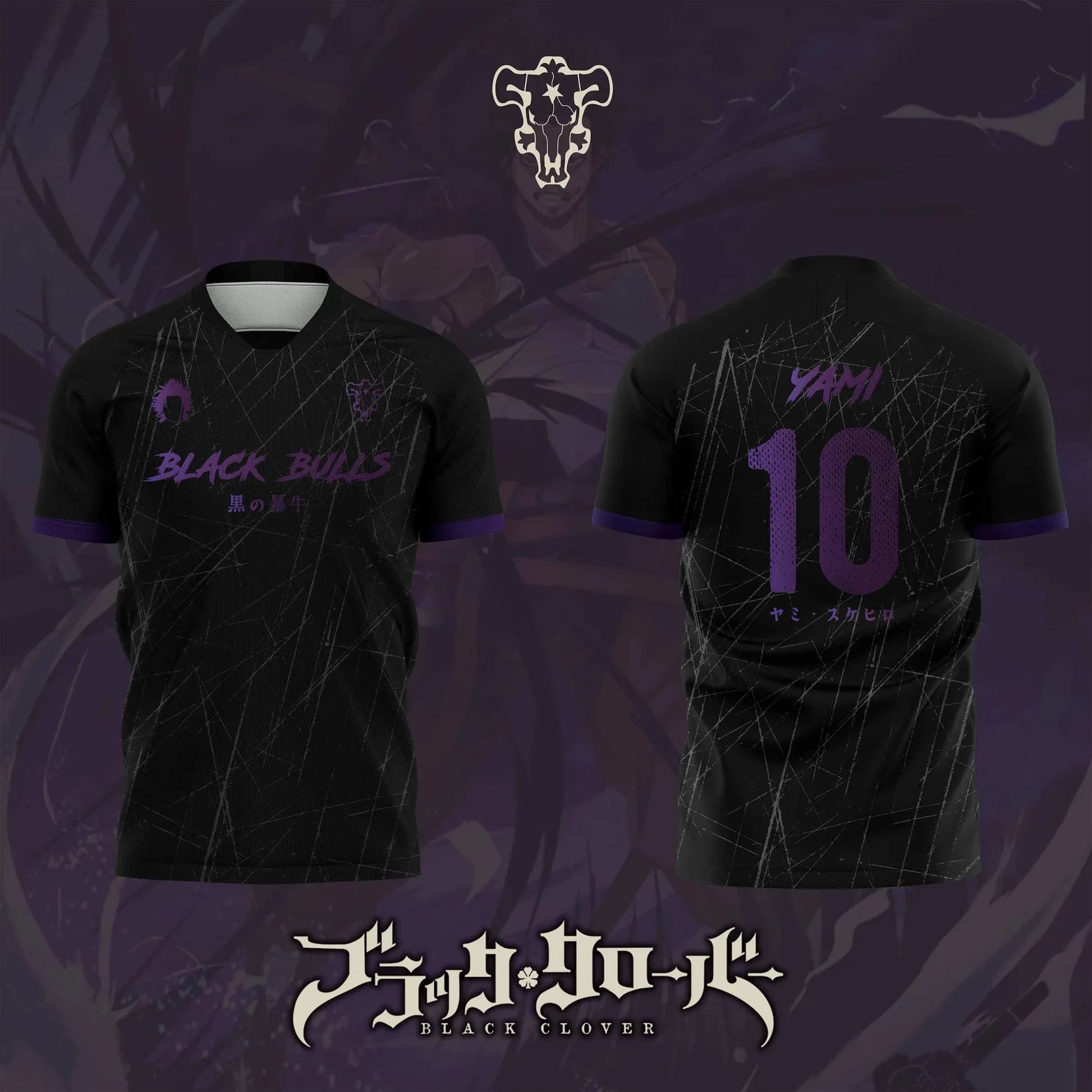 Maglia da Calcio 3D Stampata 2026 Bandai Black Clover Anime YAMI SUKEHIRO NO.10 per Uomo, T-shirt Sportiva Estiva Casual, Magliette per Bambini Y2k