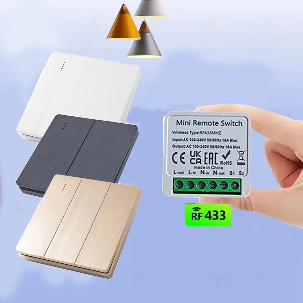 433 Mhz RF 86 Interruttore da pannello a parete Interruttore intelligente senza fili Luce con telecomando Mini ricevitore relè Lampada a luce LED per la casa Ventilatore