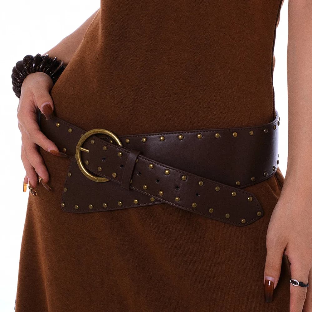 Leather belt with cowgirl corset from western cowboy for woman Gothic punk belt wild decorative Belt with women's retro rivets