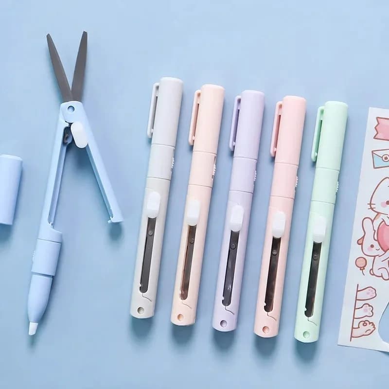 Mini forbici portatili taglierina di carta coltello 2 in 1 penna tascabile multifunzionale per strumenti artistici di cancelleria per la scuola di scrapbooking di forma