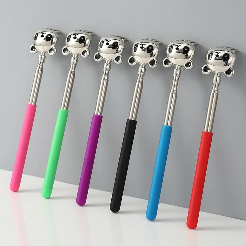 Panda sei denti grattaschiena in acciaio inossidabile massaggiatore telescopico per alleviare il prurito della schiena portatile per la casa del vecchio