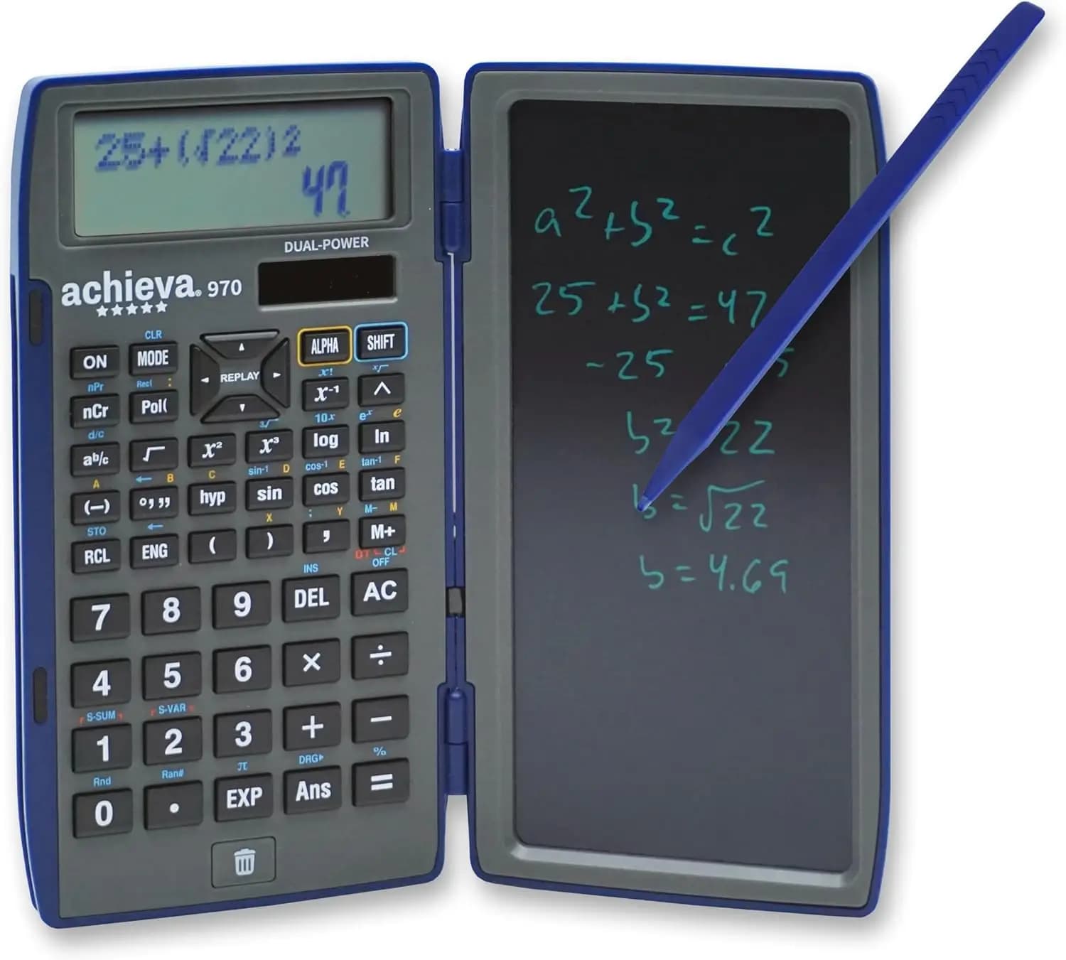 Calcolatrice Scientifica con Tablet LCD per Scrittura, 240 Funzioni, Display a 2 Righe, Alimentazione Solare e a Batteria, per Scuole Medie e Superiori