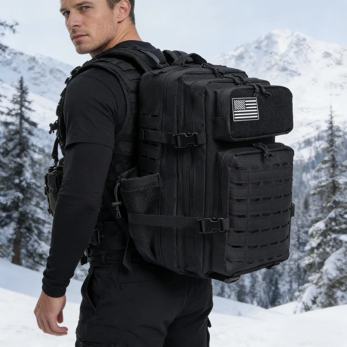 Zaino Tattico 25/45L per Uomo e Donna, per Escursionismo, Campeggio, Viaggi, con Doppio Portabicchieri, per Palestra, Scuola, Uso Quotidiano
