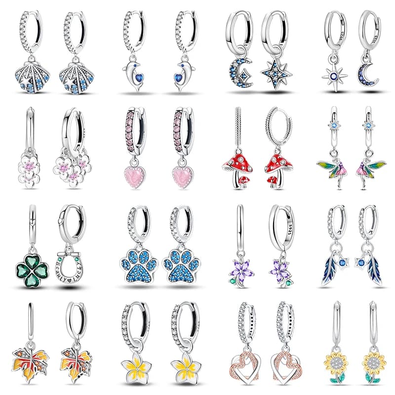 Women's 925 Sterling Silver Earrings Pink Love Stars Shell Cute Flower Sweet Romantic Date Party Wedding Exquisite Jewelry Gifts