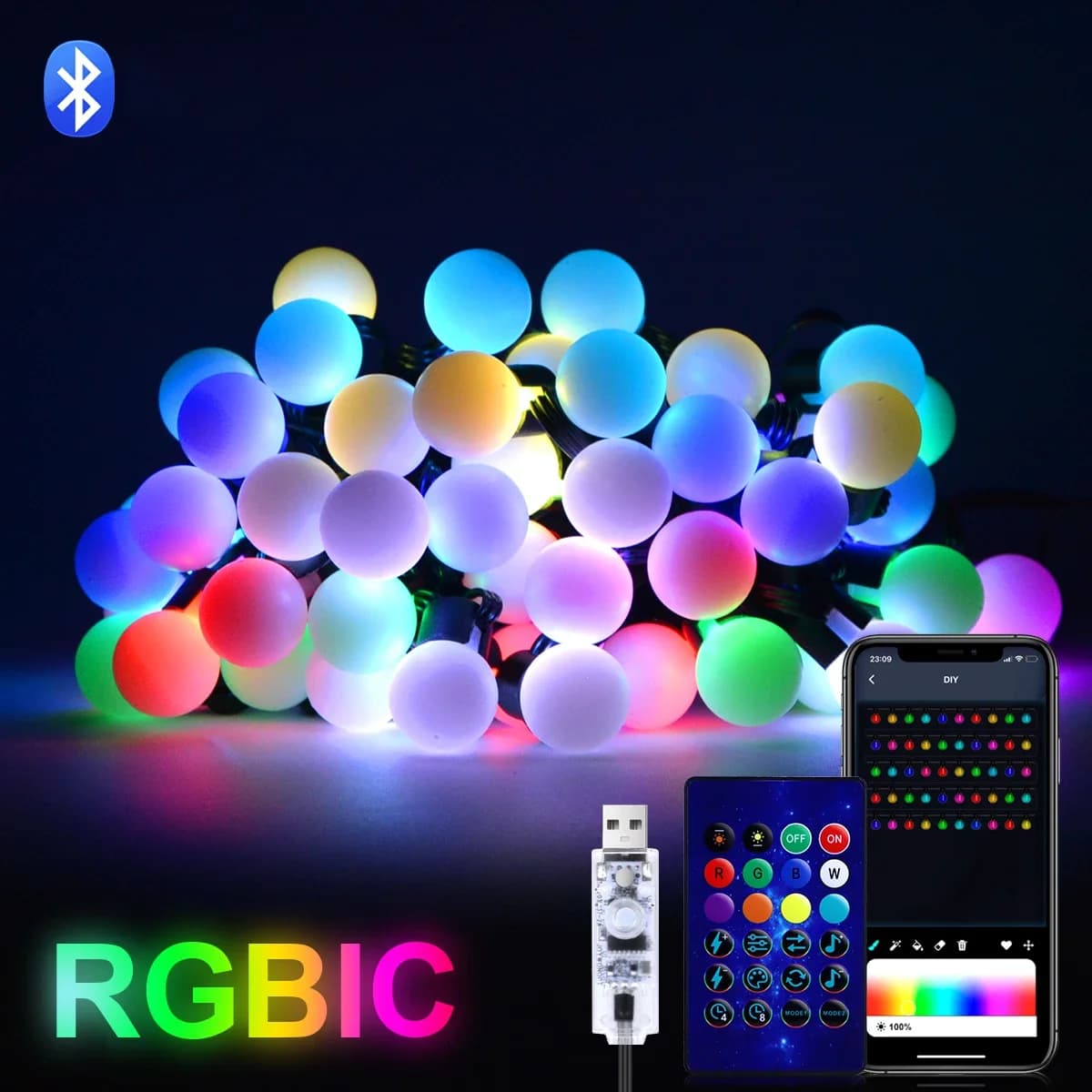10M G40 Lampadina LED String Light Bluetooth APP Remote USB esterno RGB Cambia colore String per feste Matrimonio Giardino Cortile