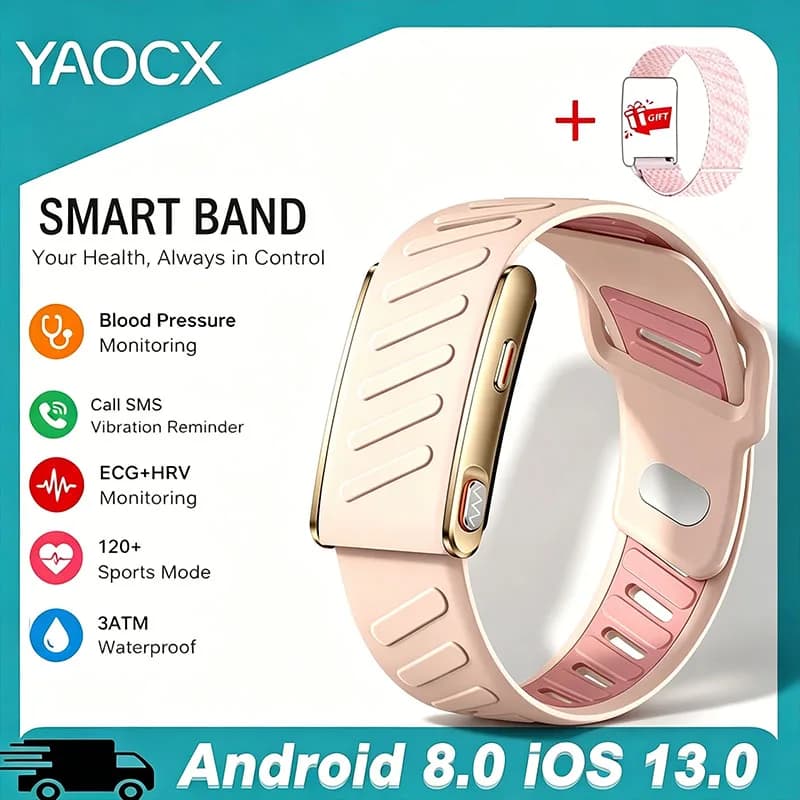 Screenless Smart Health Band with ECG Heart Rate Sleep SpO2 HRV Blood Pressure 3ATM Waterproof Sports Tracking Smart Bracelet