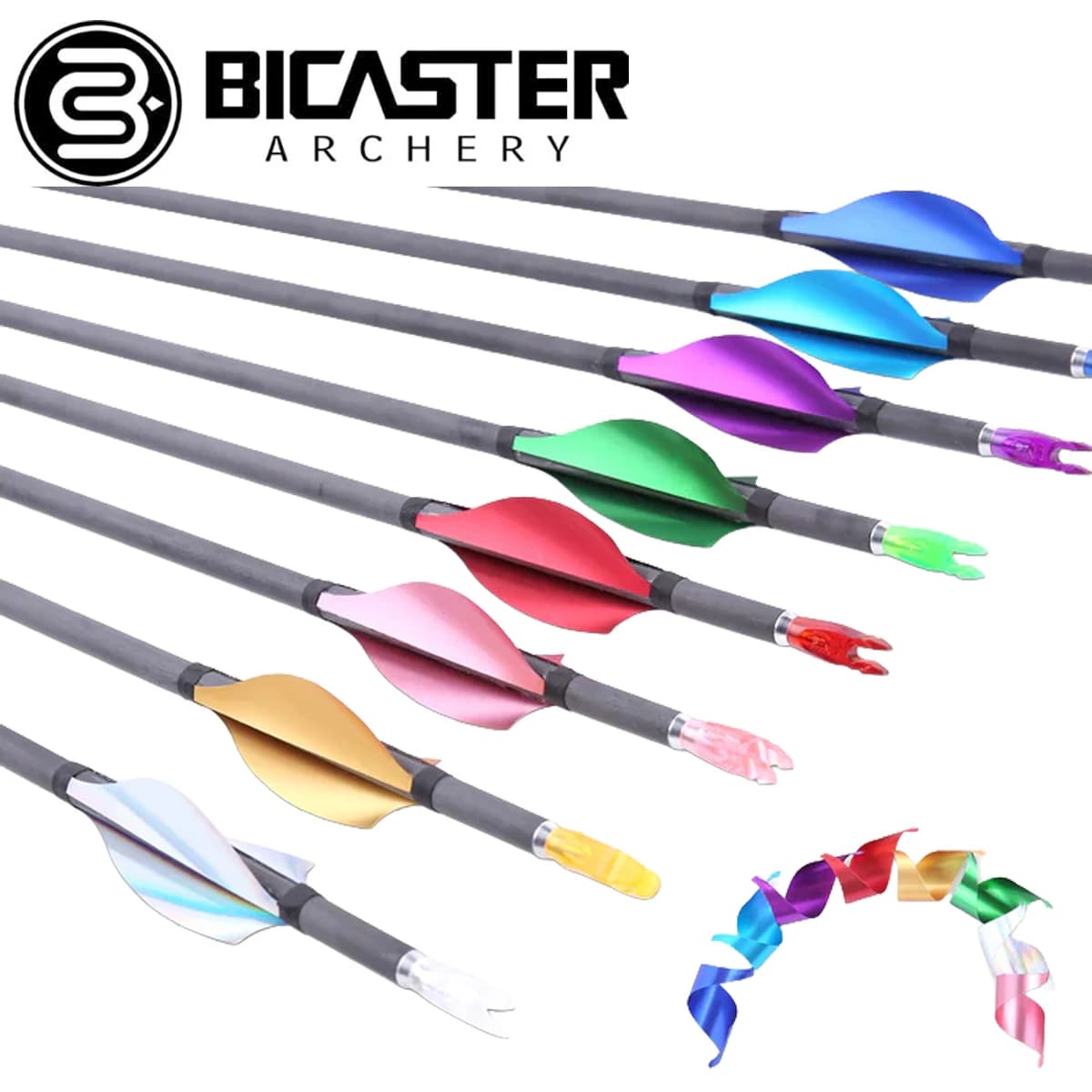 BICASTER FMT-02 Alette Girevoli 1.75 Pollici in Metallo Colorato con Impennaggio in Plastica, 50 Pezzi, Accessori Professionali Fai-da-te per Tiro con l'Arco e Tiro al Bersaglio
