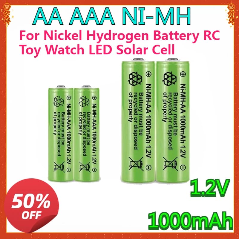 Nuova combinazione di batterie ricaricabili AAA AA 1.2V 1000mAh di alta qualità, batteria al nichel idrogeno Orologio giocattolo RC Cella solare a LED