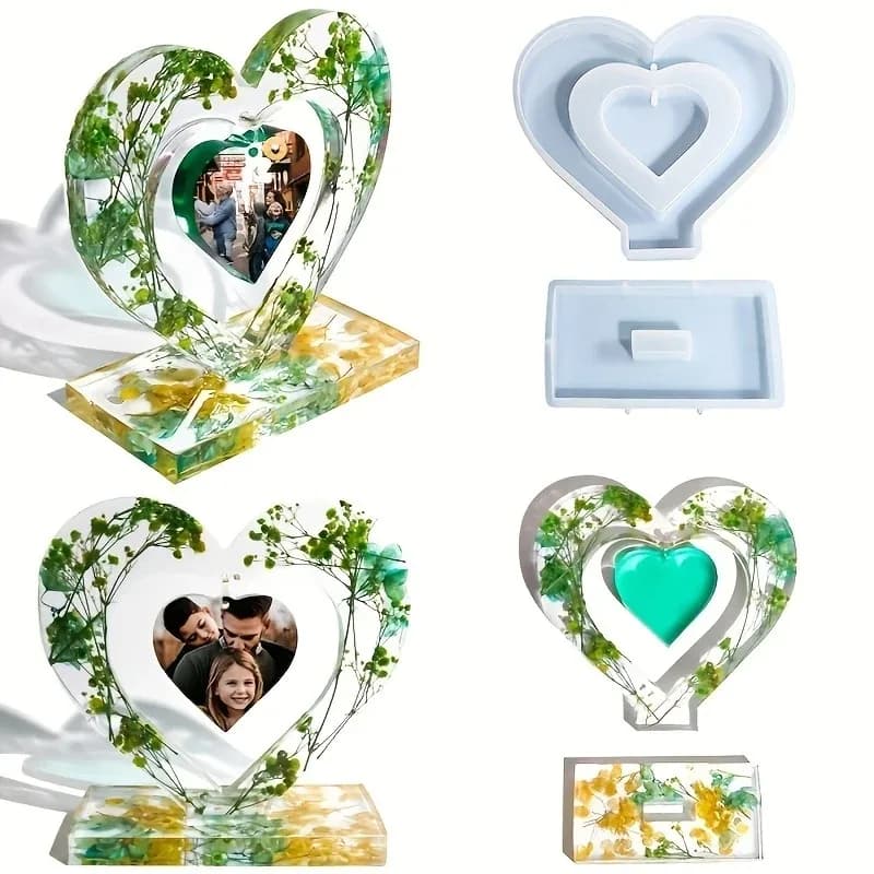 Heart Shaped Resin Prints, 2 Pieces Silicone Prints for Love Frame for Photo Epoxy Print Keychain Casting Prints DIY Art Decorations for Home