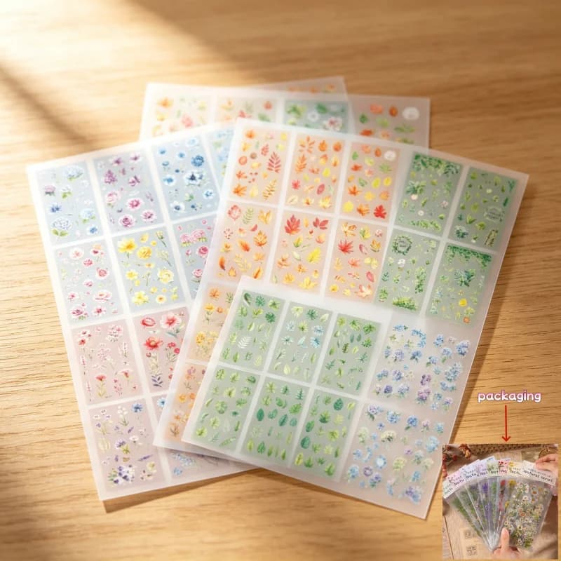 Adesivi vintage in PVC con fiori e piante per il journaling, decorazioni impermeabili per scrapbook, fogli di adesivi per quaderni fai-da-te per bambini