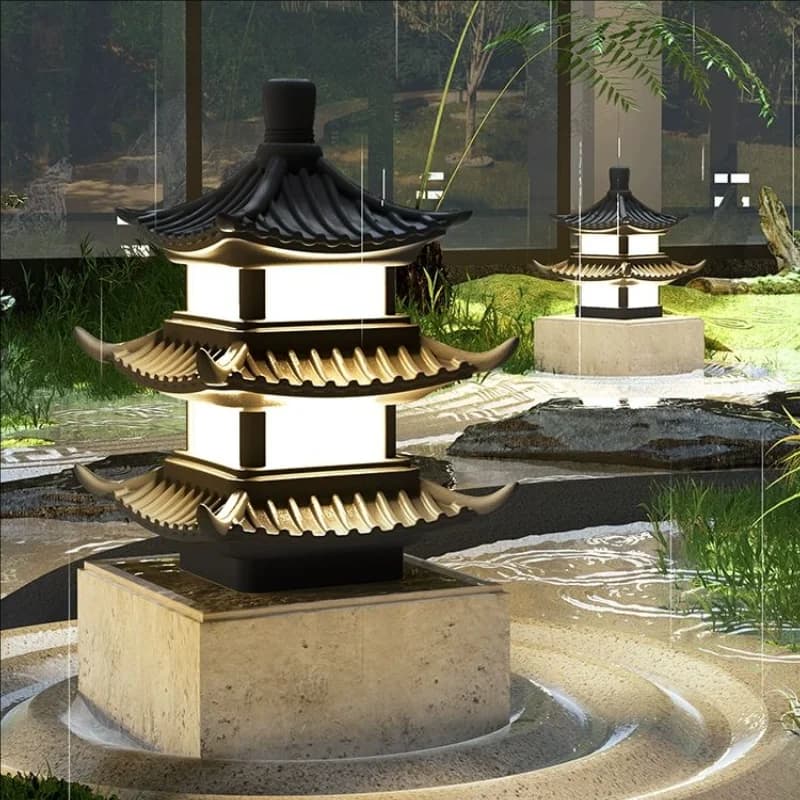 Lampada decorativa per illuminazione della villa del cortile della luce del paesaggio del faro della colonna solare impermeabile all'aperto in stile pagoda in stile cinese
