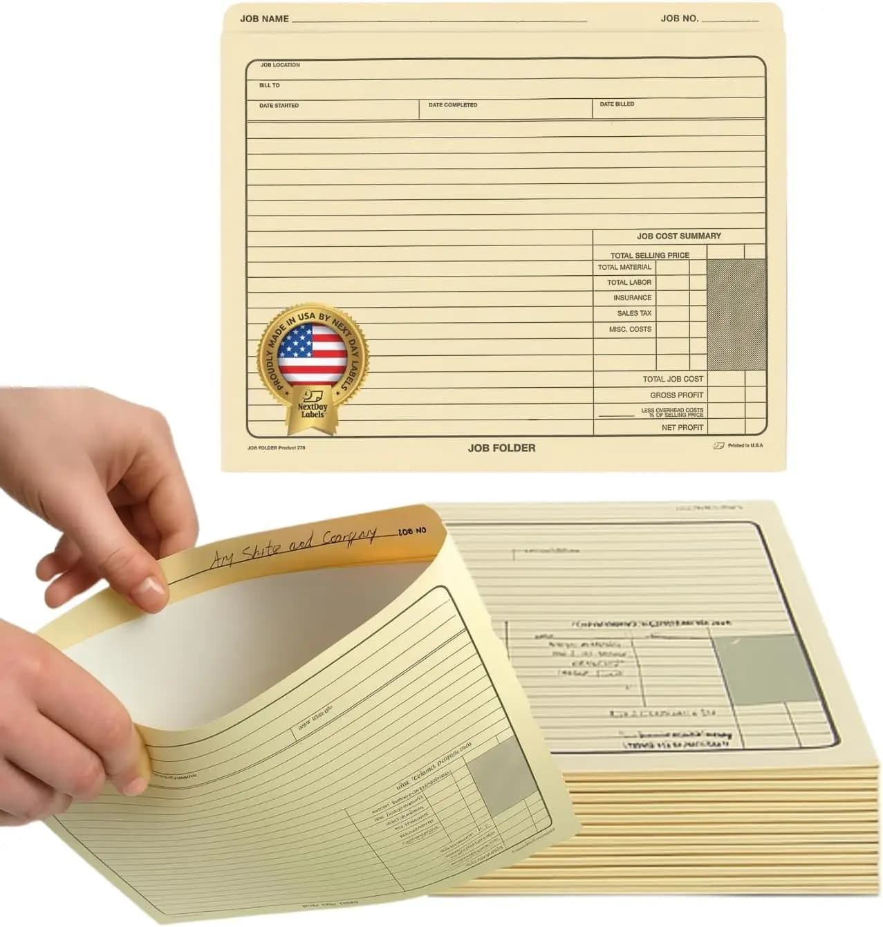 Cartelle in Manila Resistenti 10x12 Pollici, Pre-Stampate per Monitoraggio Lavori, Calcolo Costi, Corrispondenza Clienti - Confezione da 50