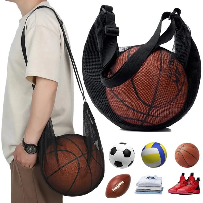 Shoulder bag Antistrap in Mesh for Single Ball, Fit for Basketball, Football, Volleyball Measure 7, with Adjustable shoulder strap and Hinge
