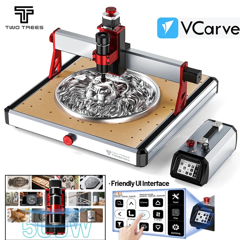 Twotrees TTC450 High Accuracy CNC Router 3-axis Milling Machine 500W Cutting Machine Laser Engraver Metal