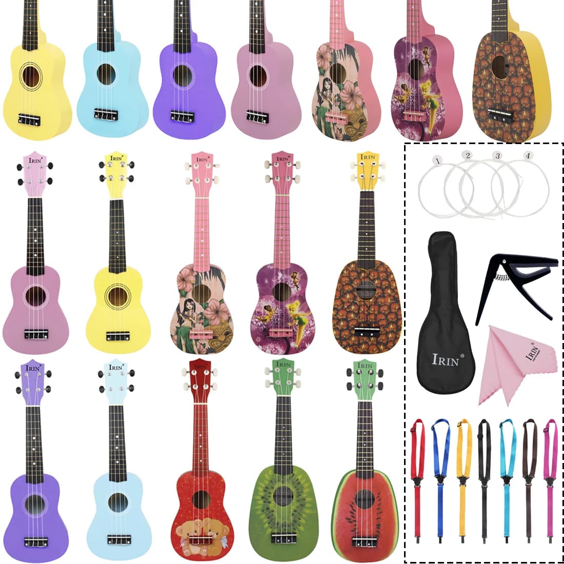 IRIN 21 pollici Ukulele Chitarra hawaiana Cartoon Ukulele Principiante Pratica Mini Chitarra Strumenti a corda Regalo per bambini con borsa