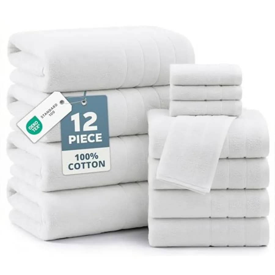 Set di asciugamani da bagno turco per spa, palestra, viaggi: 100% cotone, bianco, super morbido, assorbente, ad asciugatura rapida, 4 asciugamani da bagno, 4 asciugamani per le mani, 4 salviette.
