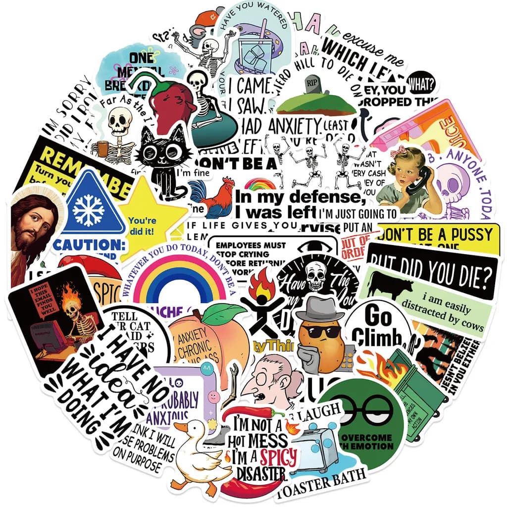 50 adesivi Graffiti Cartoon Snarky MEME per decalcomanie per astucci per conti a mano da bicicletta