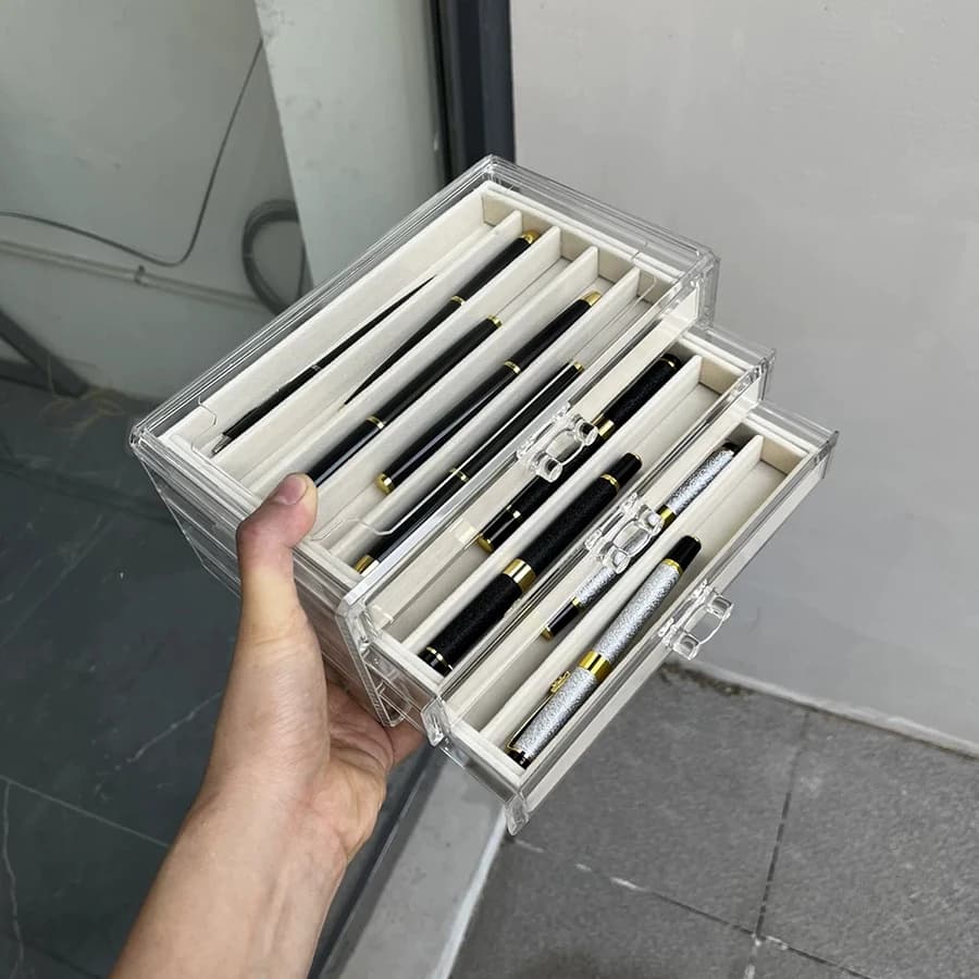 Pen and ballpoint pen storage box, household organizer, premium pen collection box, transparent display and pen showcase box