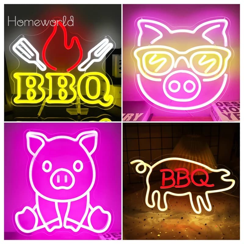 Insegna al neon per barbecue Luce al neon a LED alimentata tramite USB per barbecue Ristorante Festa in casa Raccolta di famiglia Bar Decorazione da parete per negozio di barbecue